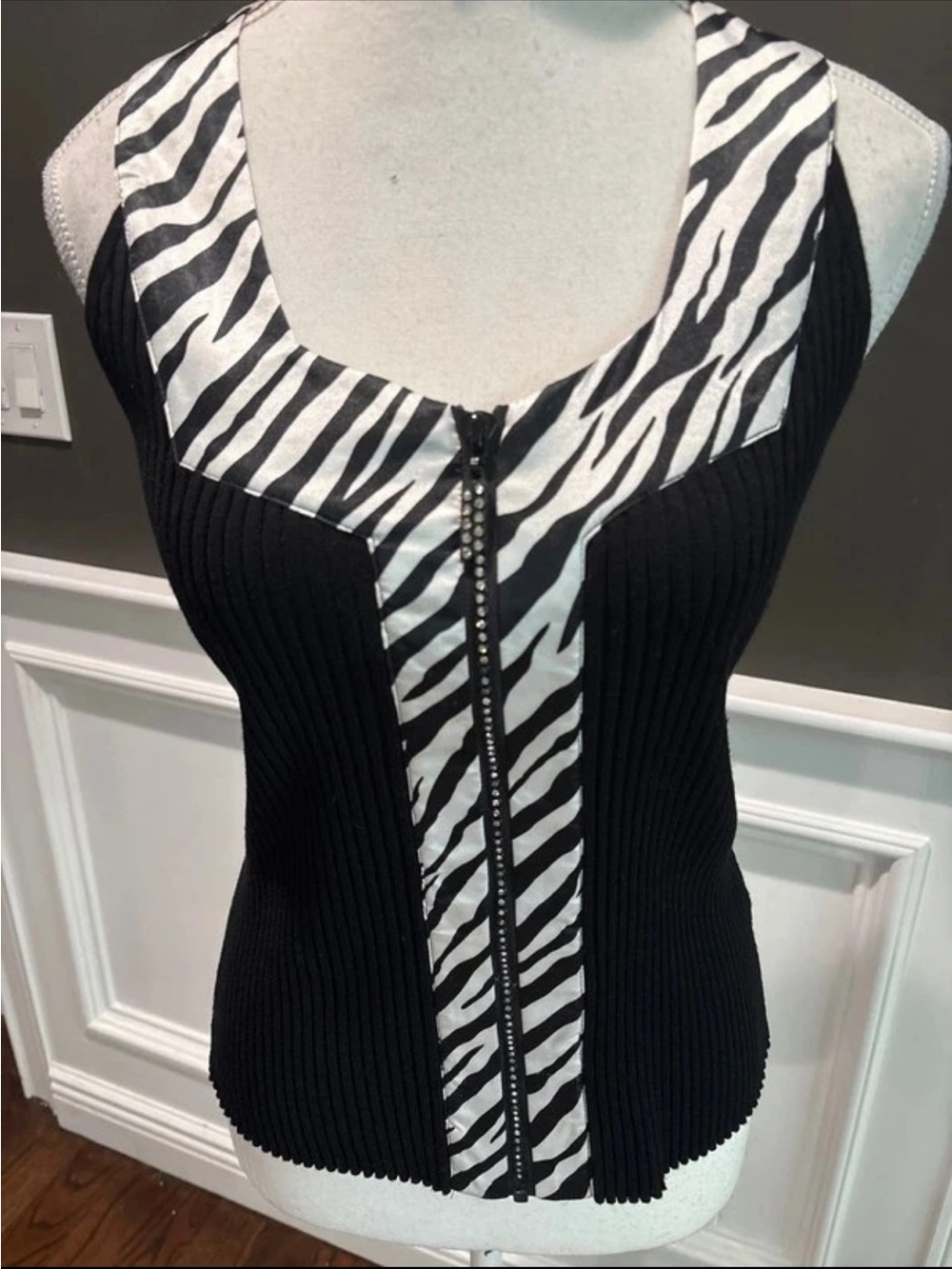 Belldini Black Tank Top with Zebra-Print Trim